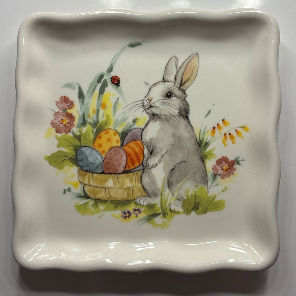 Charming Easter Bunny Square Plate - White